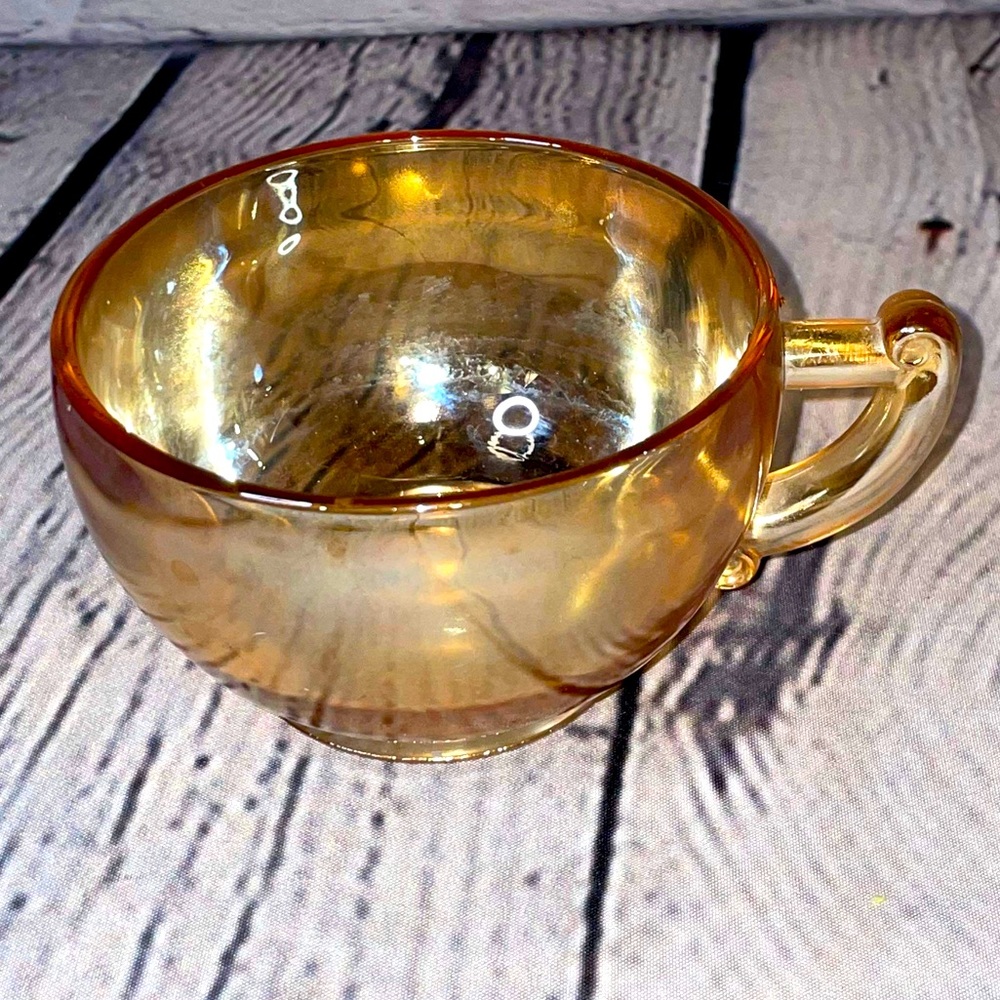 Vintage Jeannette Glass Company Marigold Iridescent Amber CarnivalGlass Cup mug